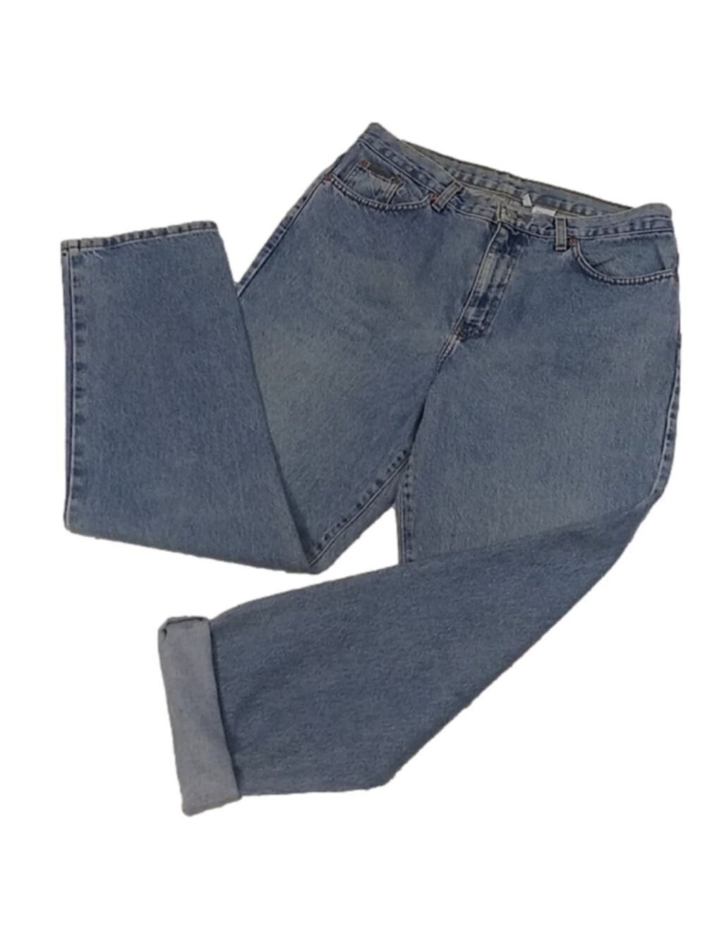 𝅺Calvin Klein Vintage Blue Stone Wash High Rise Button Zip Straight Leg Jean